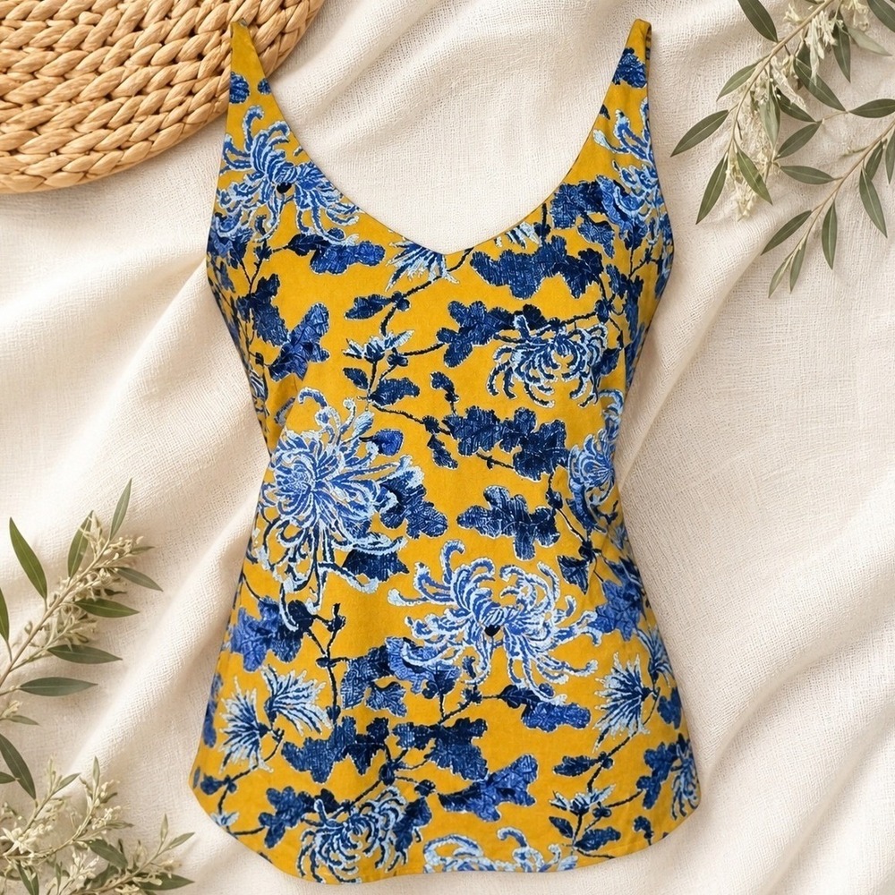 Cami/Tank Banana Republic Floral Womens L Yellow Blue Adjustable Strap EUC Layer